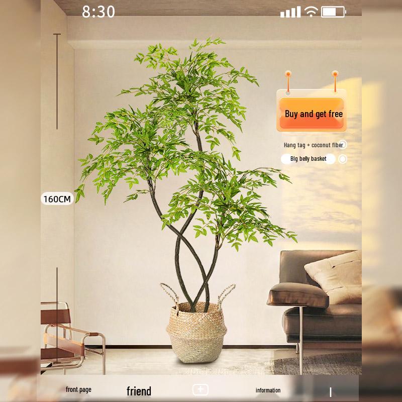 Large Indoor Potted Nandina Domestica Faux Plant - Luxury Green Décor for Living Room