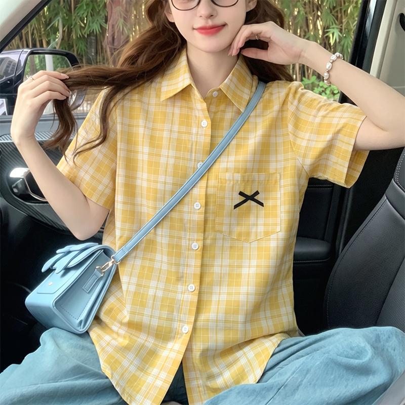 ZANZEA Women Grid Print Casual Turn Down Collar Short Sleeve Blouse