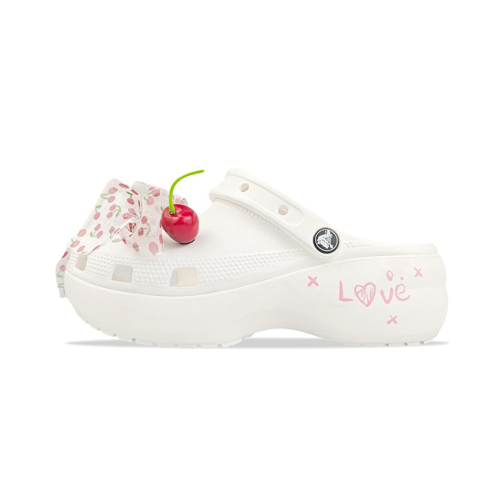 Crocs Classic Platform Clog Classic Clog Cherry Love Soft Classic Versatile Gift Box Model Clogs for Men and Women White