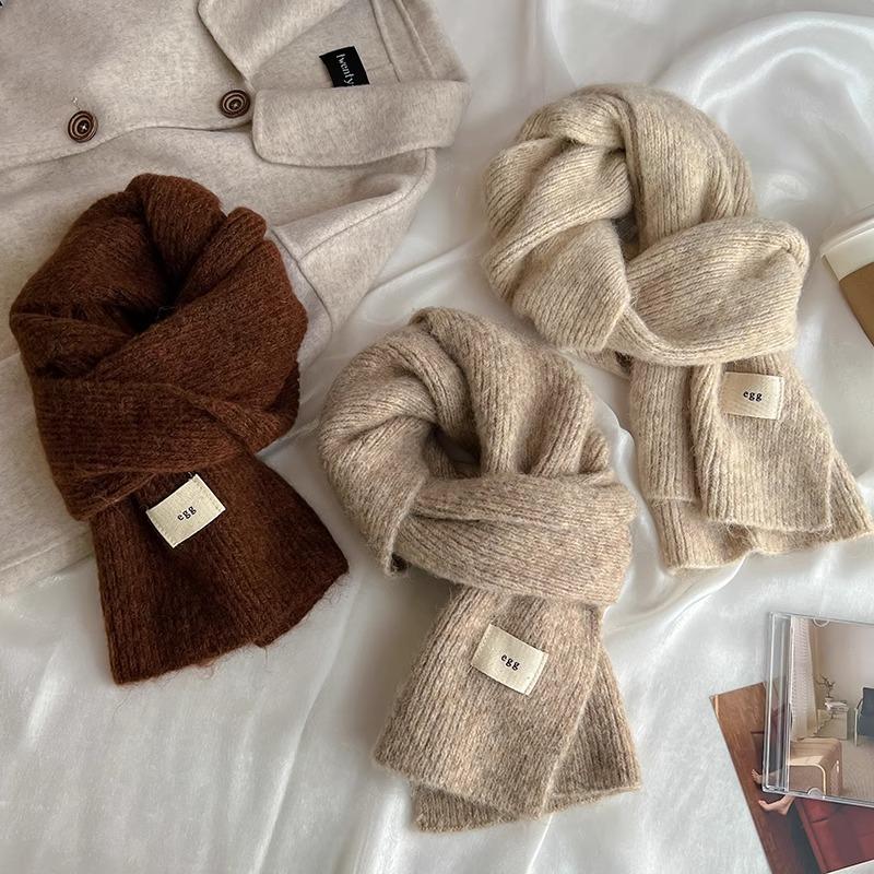 Korean Colorful Solid Mohair Knitted Scarf Women Men Autumn Winter Style Fashionable Soft Warm Thick Knitted Scarves Male Female