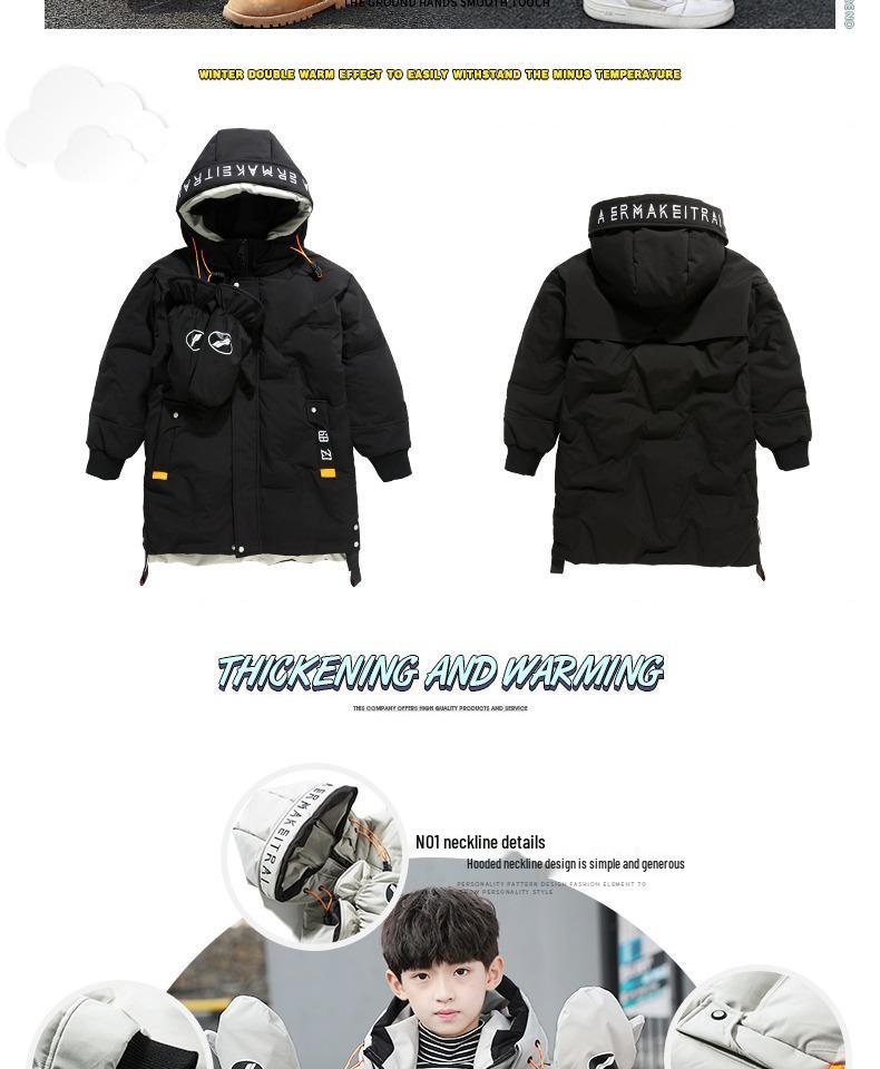 Boys' Winter Mid-Length Cotton Coat 2024 - Thick, Trendy Down Jacket for Kids