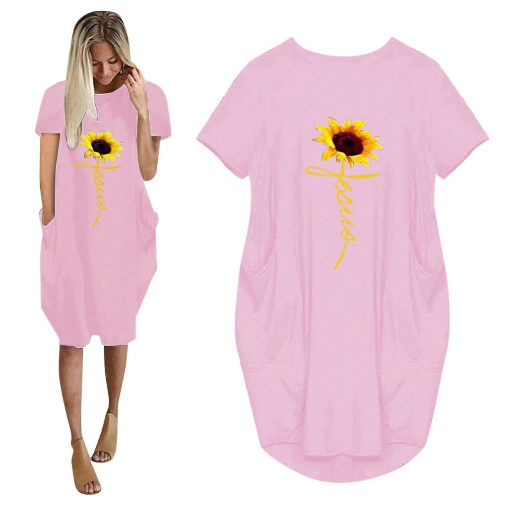 Damen Pullover Damen Oversized Baggy Kurzarm Tasche Pullover Kleid