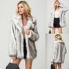Womens Gray Faux Fox Fur Lapel Collar Winter Warm Jacket
