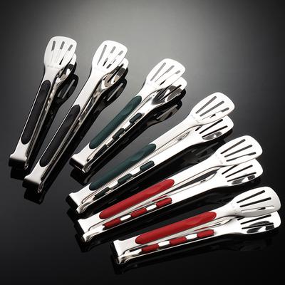 Pinza para alimentos de acero inoxidable 304 de tres alambres, multiespecificación, mango de silicona de color, herramienta para acampar y barbacoa, pinza para barbacoa