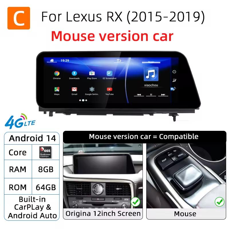 Android 14 Car Radio For Lexus RX RX200t Rx300 Rx350 Rx450h RX400h 2015-2019 Snapdragon 665 GPS Multimedia Player CarPlay Screen XN0