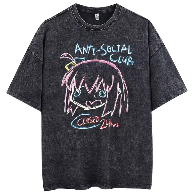 Washed Unisex Loose Street‑style Short‑sleeve T‑shirt from Anime Bocchi the Rock! Kessoku Band Gotoh Hitori T-shirt