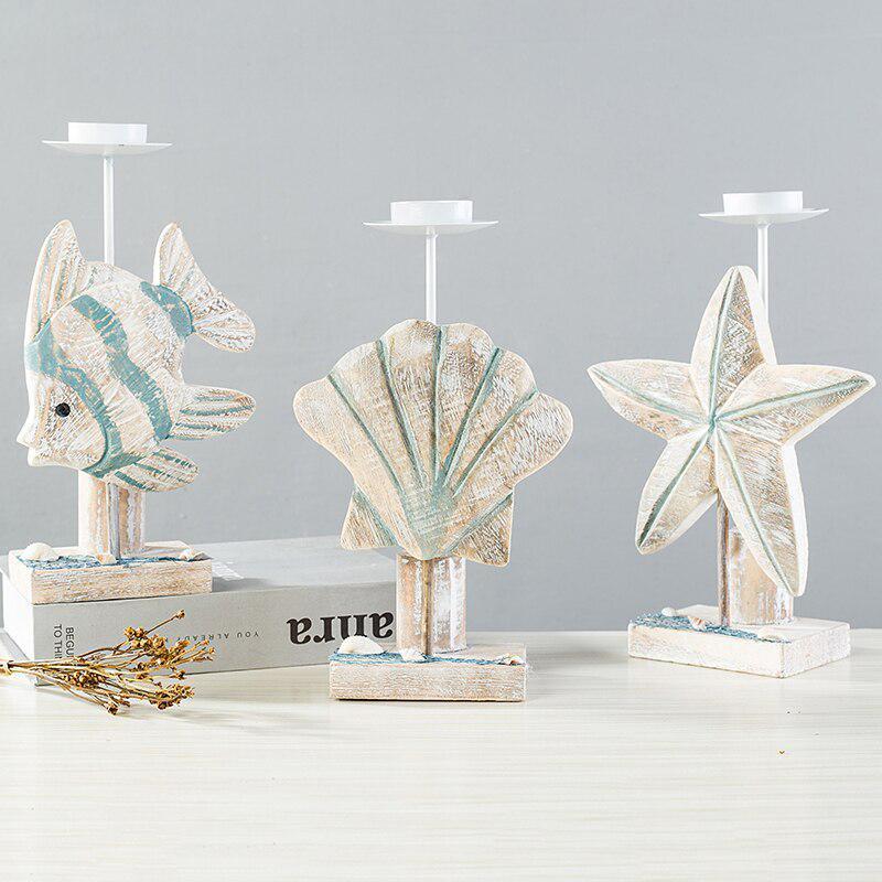 Sfeșnic în stil mediteranean în formă de pește, cadouri artizanale, sfeșnic stea de mare din lemn, suport de afișare, decorațiune de birou pentru casă