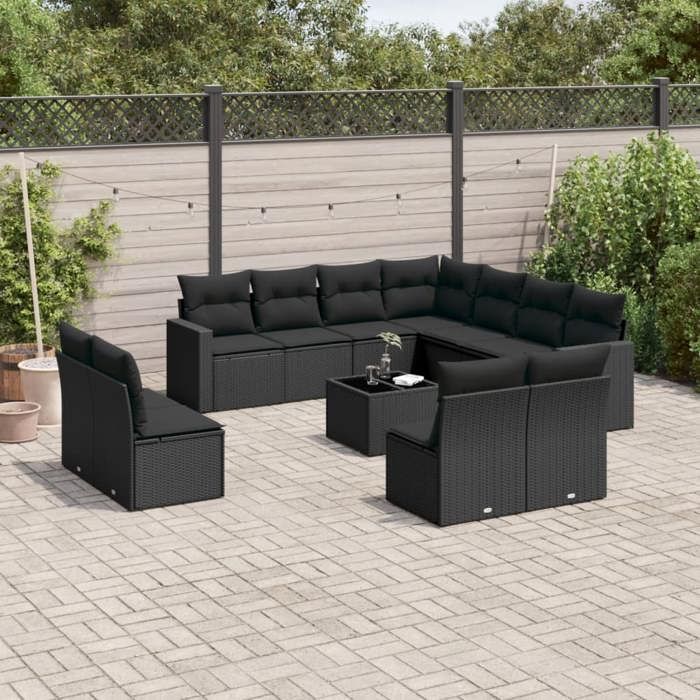 VidaXL Salon de jardin 12 pcs avec coussins noir résine tressée 3251472
