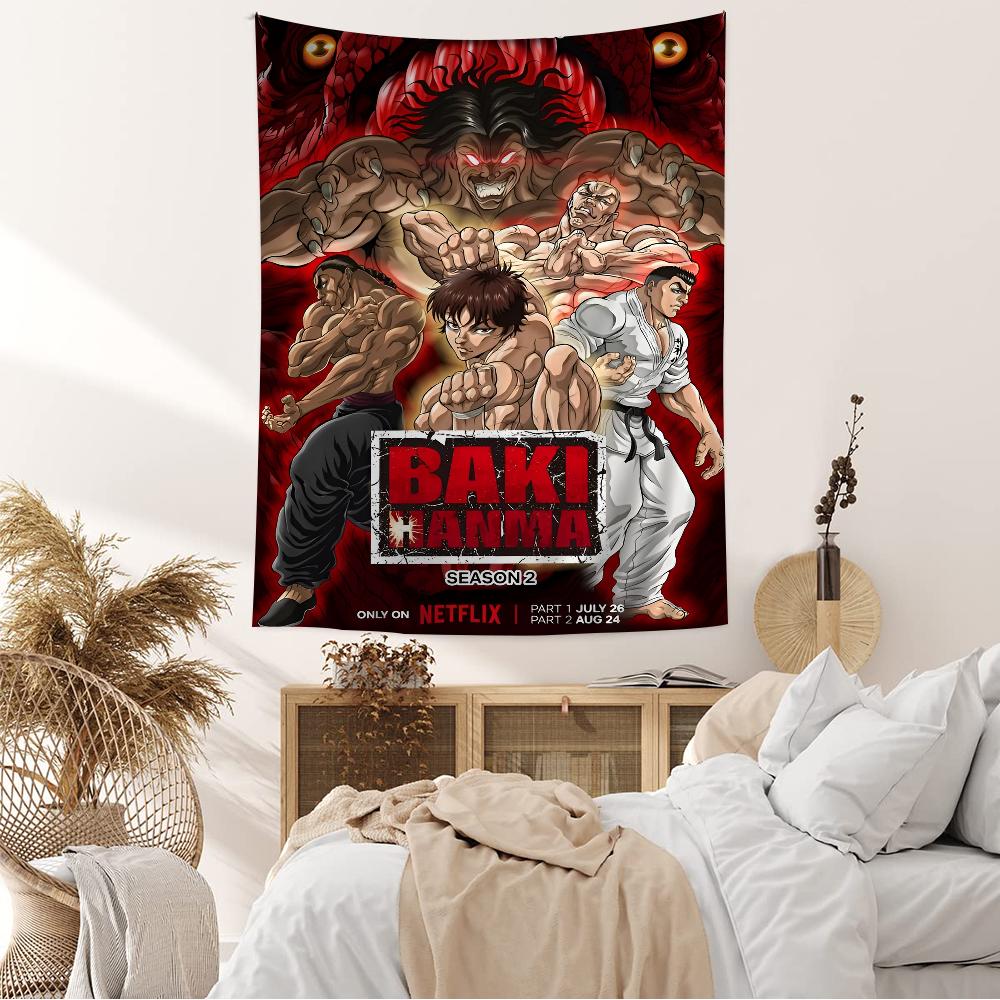 Japanese Anime Baki Hanma Colorful Tapestry Wall Hanging Hanging Tarot Hippie Wall Rugs Dorm Wall Art Decor