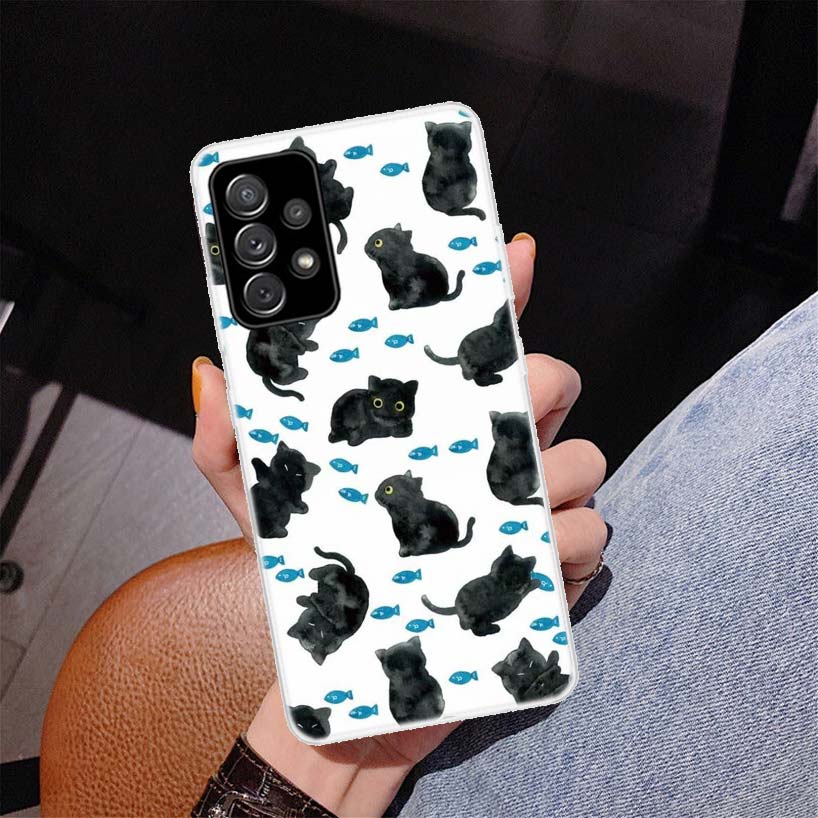 Cartoon Cute Cats Background Phone Case for Samsung Galaxy A52 A51 A50S A12 A22 A32 A72 A10S A30S A31 A71 Note 20 Ultra 10 Plus