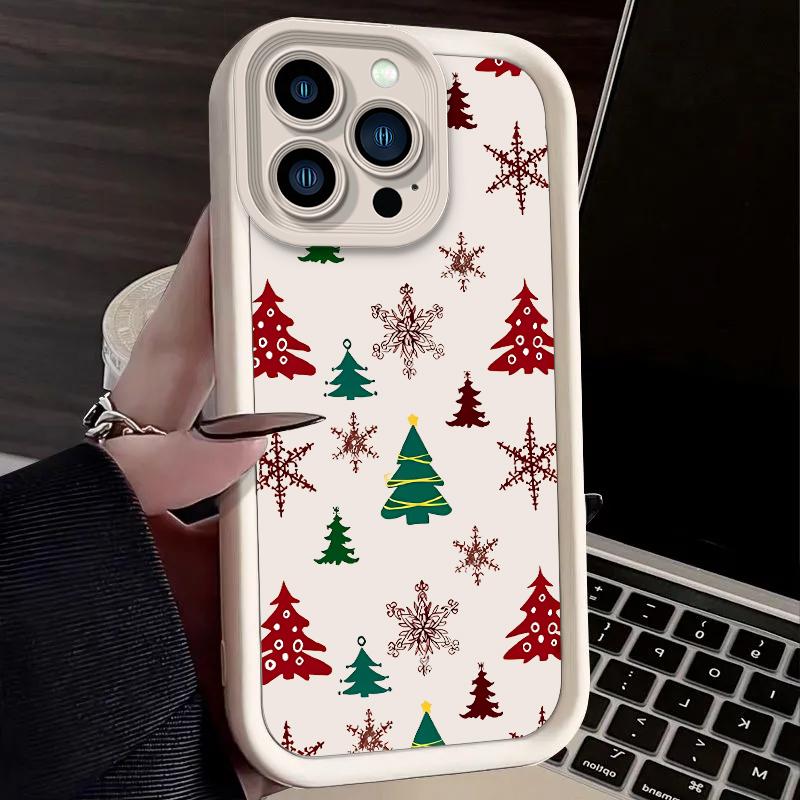 Colorful Christmas Tree Snowflake Plain Case for iPhone 17 Air 16 E 15 14 Plus 13 12 Mini 11 Pro Max Liquid Silicone Back Cover