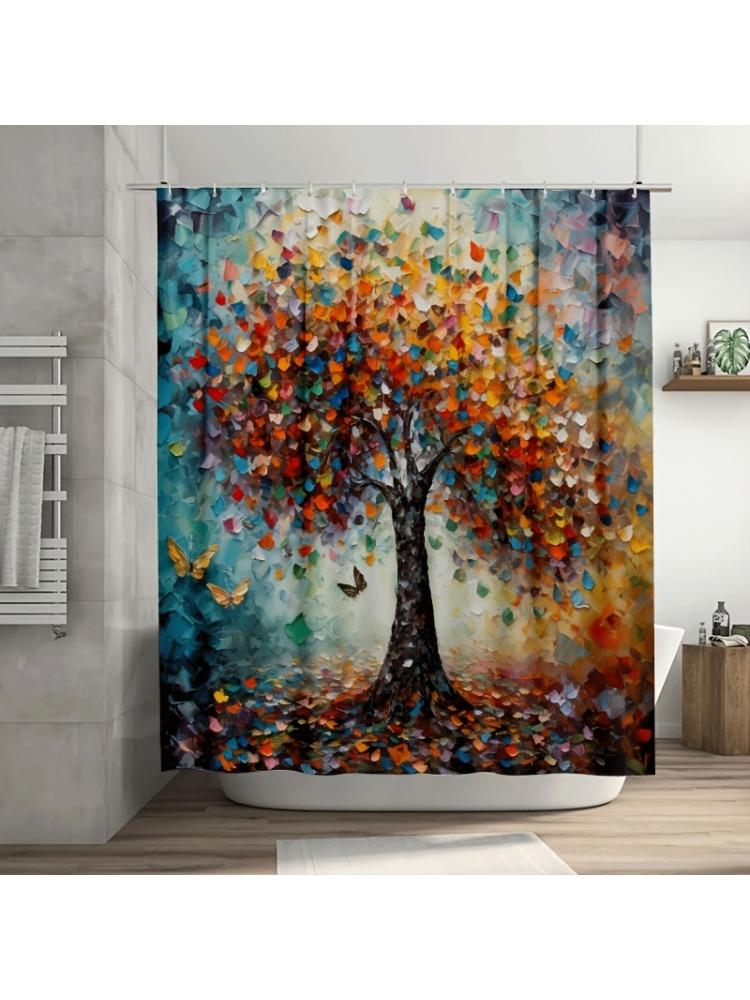 

Vibrant Multicolored Tree Of Life Shower Curtain - Durable Polyester, Easy Clean, For Bathroom & Window Decor 90x180cm