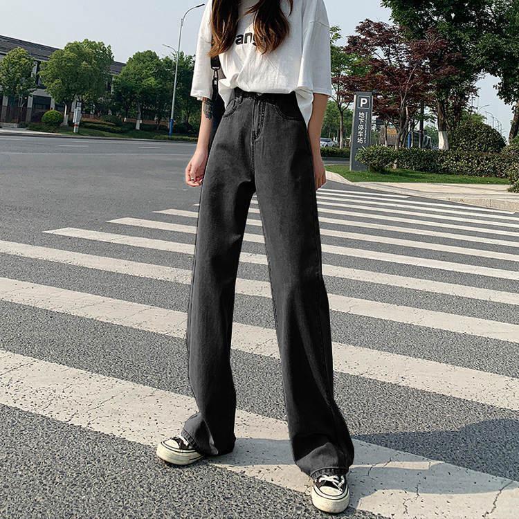 2021 Korean Style High-Waist Loose Straight Jeans for Women - Summer & Autumn Wide-Leg Drape Pants