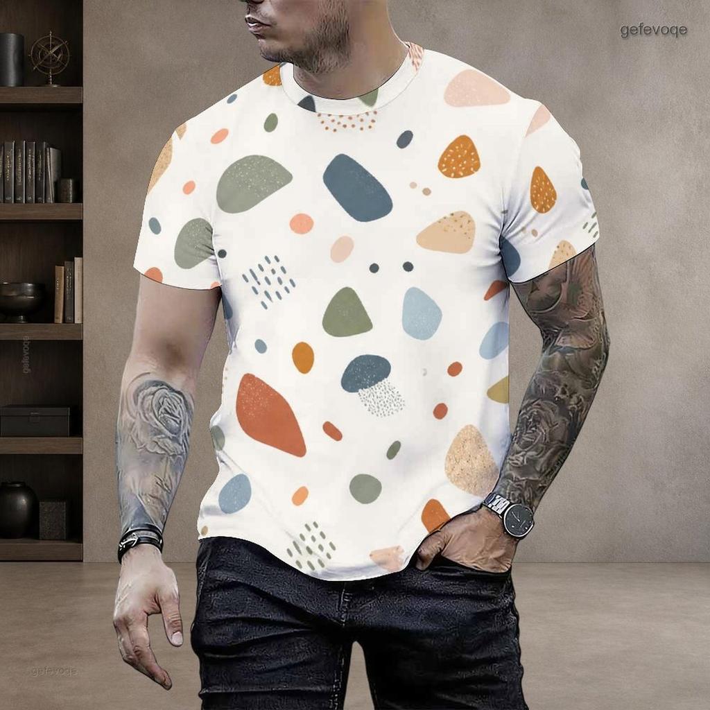 Men Plus Size Round Neck Short Sleeve Striped Geometric Printed T Shirt