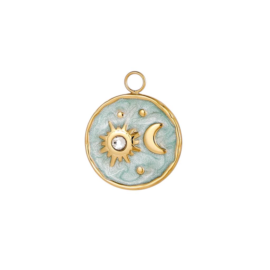 Colorful 18K Gold Plated Oil Drop Stainless Steel Charms Enamel Sun Flower Moon Pendants For Necklace Jewelry Making
