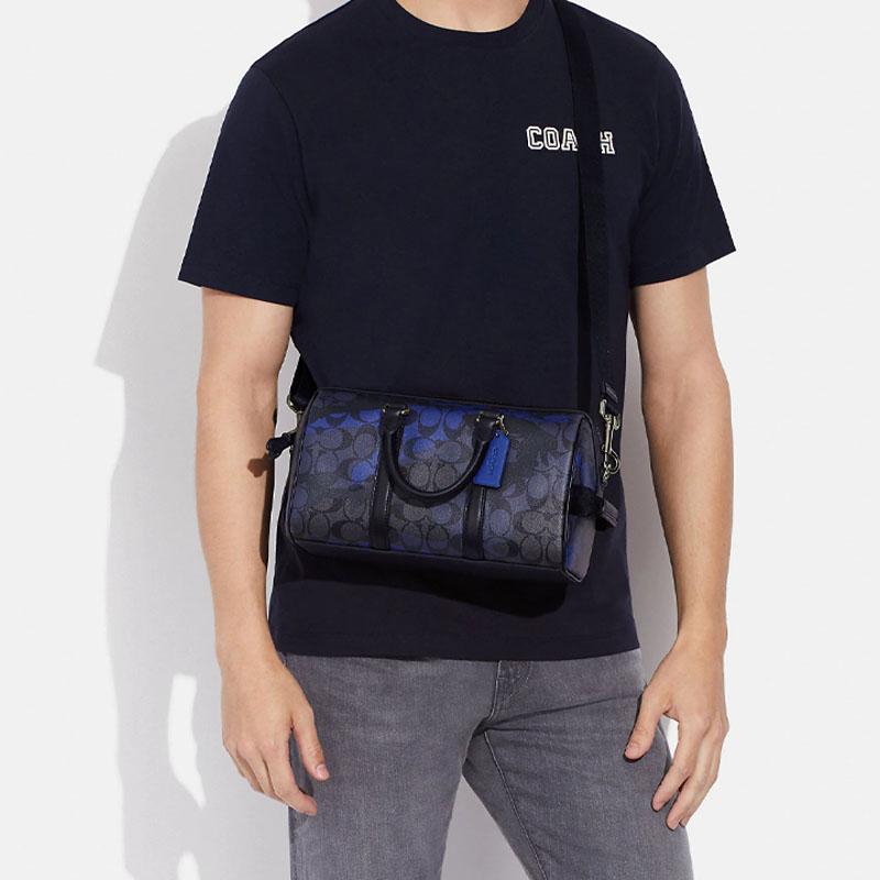New COACH Venturer Cow Leather Travel Bag, Shoulder Bag, Crossbody Bag, Handbag Medium Men's Black & Blue CC025-QBTKG