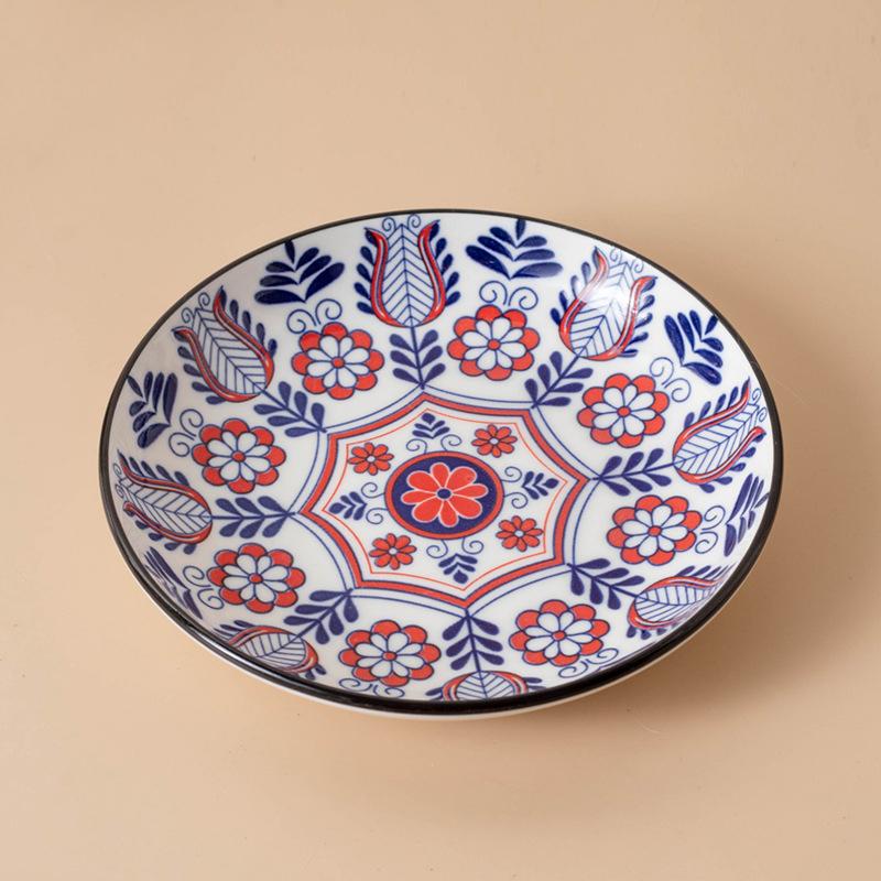 Ceramics Cat Bowl With Bohemia Design Cat Food Bowl Water Plate Snack Dish Large Caliber Anti-Tip With Stand For Neck Protection