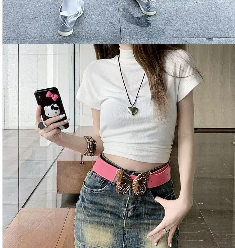 Women's High-Waist American Retro Embroidered Blue Denim A-Line Skirt - Slim Fit Summer Style