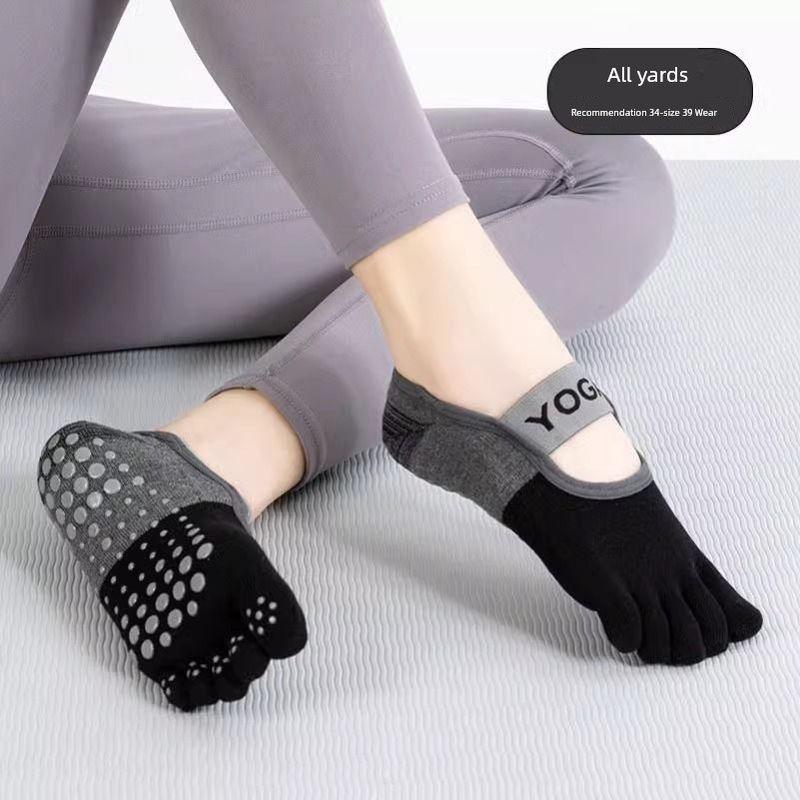 

Yoga Short Summer Sports Floor Dancing Toe Socks 1 pair (black) color block five finger yoga socks