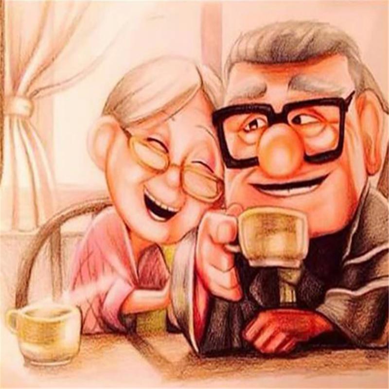 5D À faire soi-même Full Drill Diamond peinture Happy Vieux Couple cross stitch embroidery