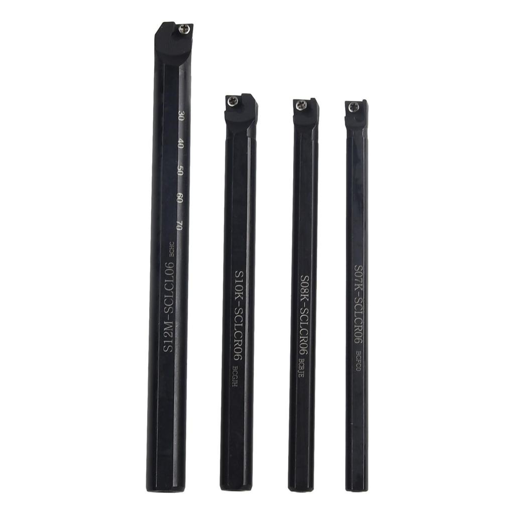 4Pcs Lathe Boring Bar Turning Tool Set S07K/S08K/S10K/S12M-SCLCR06 & T8 Wrenches