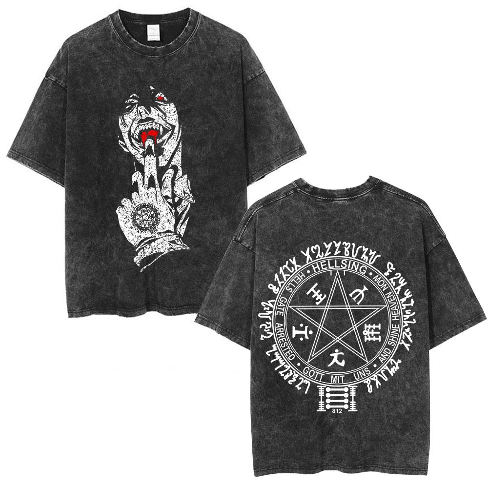

Washed Vintage Anime Hellsing Abraham Van Helsing Vampire Alucard Tshirts Mens Clothing Oversized Cotton Short Sleeve T Shirts S