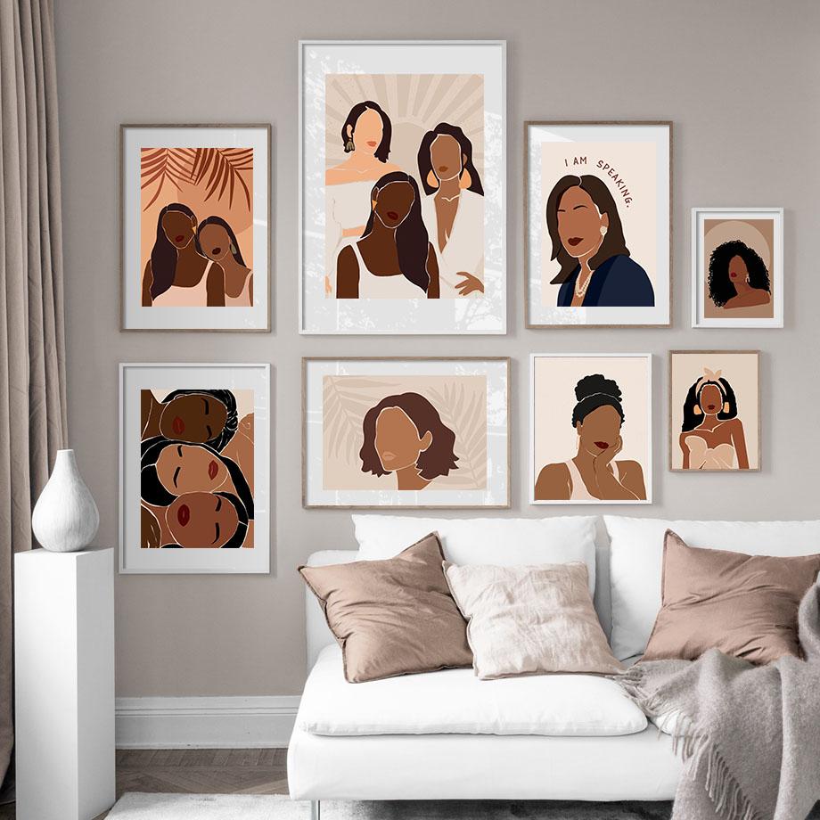Fashion Black Girl Friends Party Boho Wall Art Canvas Painting Nordic Poster And Prints Bar Wall Pictures For Living Room Decor