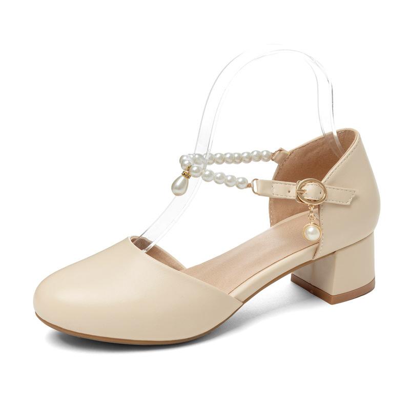 Lolita Girls Sandals Sweet String Bead Women High Heel Shoes Princess Cosplay Party Shoes Fashion Summer Ladies Pumps Size 30-43