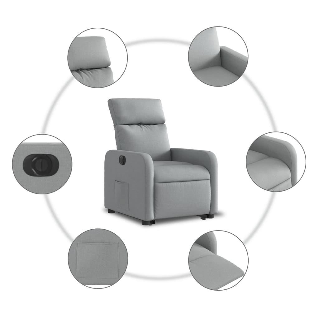 Vidaxl Podnoszony Fotel Masujący, Elektryczny, Rozkładany, Jasnoszary