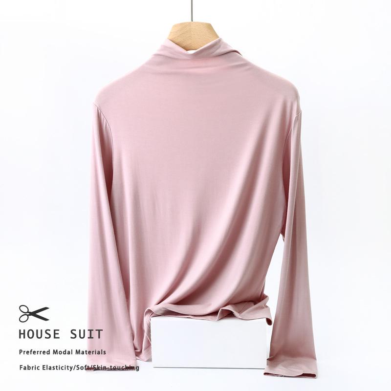 Women's Slim Fit Modal Long Sleeve High Neck Top - Fashionable, Versatile Base Layer for Spring/Autumn