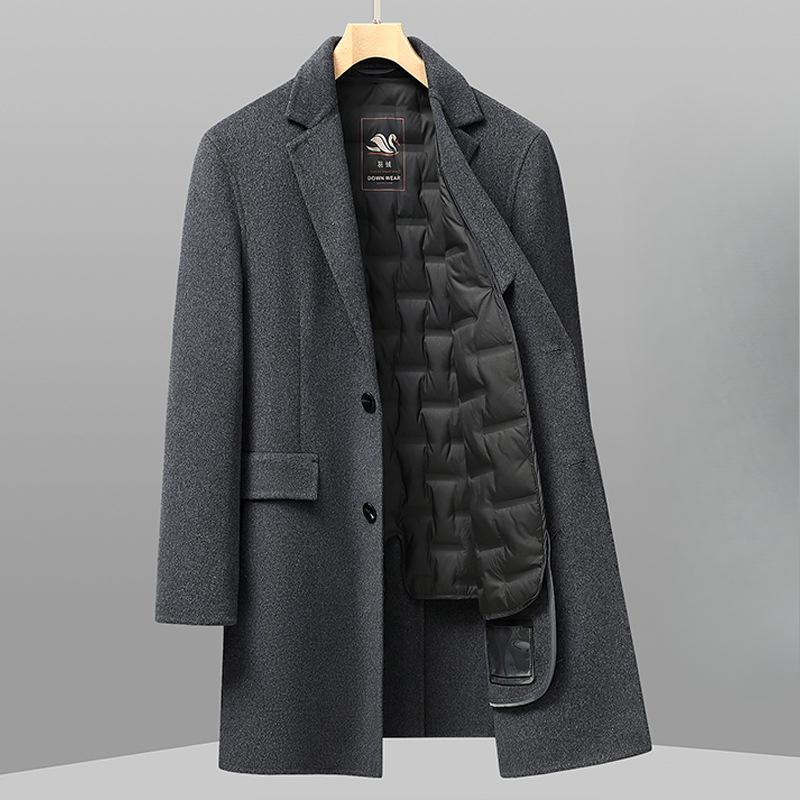 Men's Double-sided Woolen Coat Medium Suit Collar Business Casual Down Take-off Liner Woolen Jacket Large Size