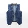 Gilet in Denim Scollo a V Primavera Estate Donna Giacca Corta Senza Maniche Casual Gilet in Jean Monopetto Donna