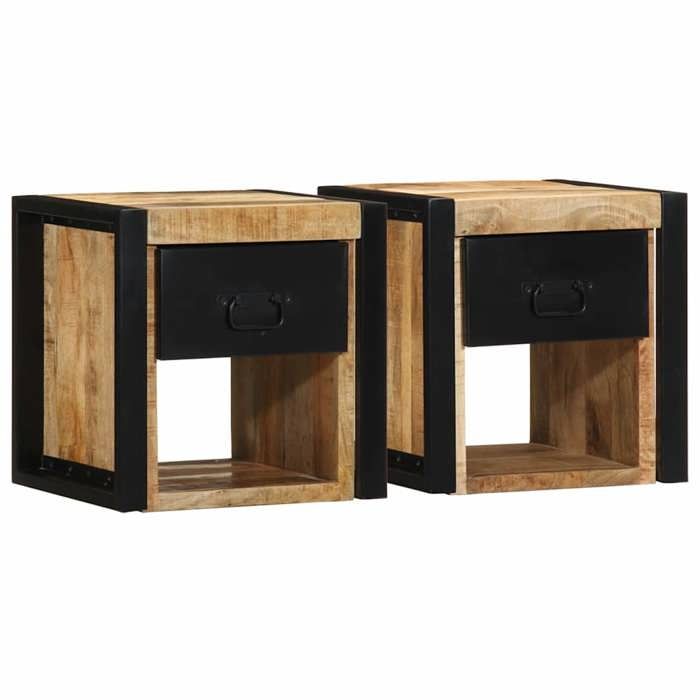 VidaXL Tables de chevet 2 pcs 40x35x40 cm bois de manguier massif brut, armoire de lit, meuble de chambre à coucher, table 4015951