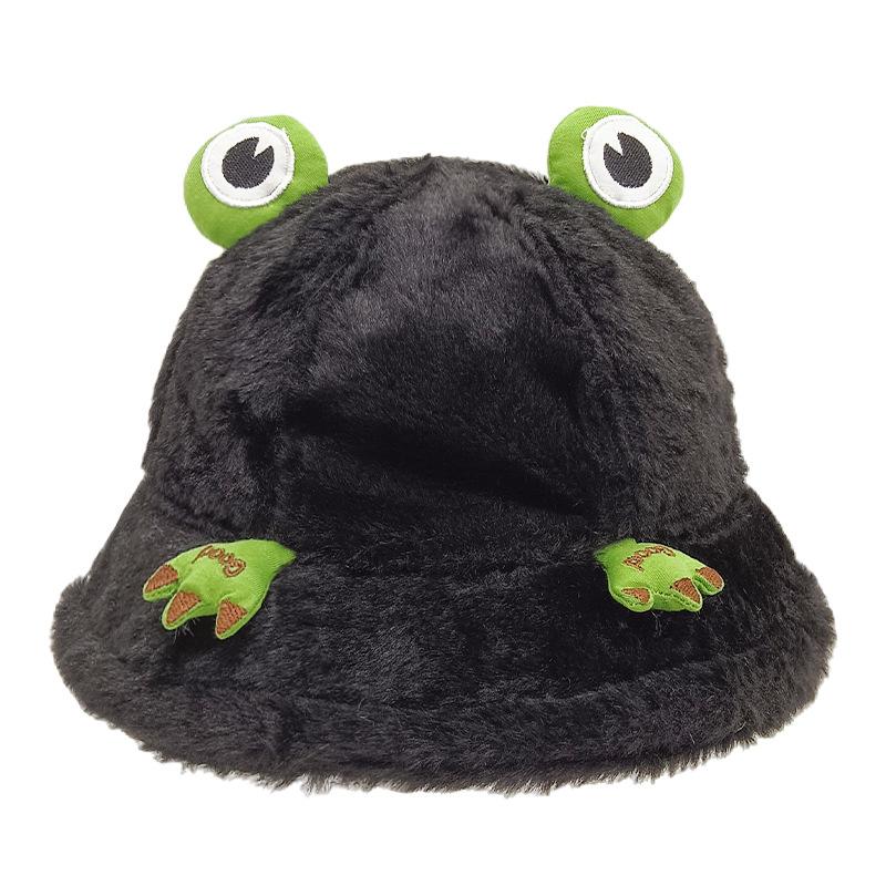 

Winter new little frog bucket hat female parent-child imitation rabbit fur basin hat cartoon cute lamb wool warm bucket hat