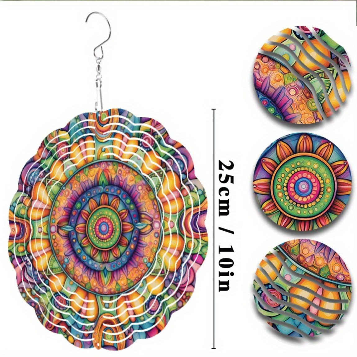 

10-дюймовый богемный ветряной спиннер с красочным дизайном мандалы, вращающийся на 360 градусов крюк для декора сада, патио, балкона, уличное подвесное украшение 01A