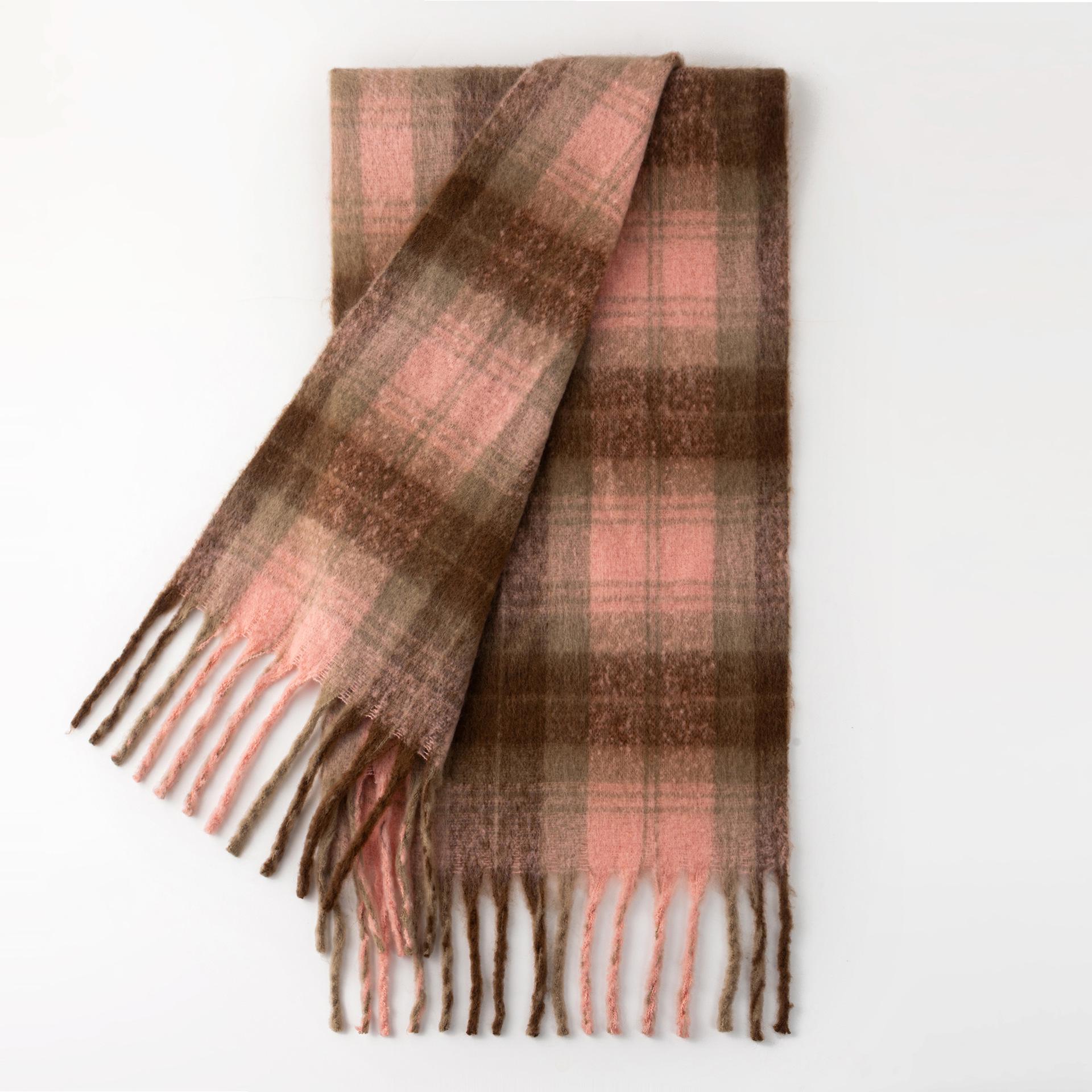 Autumn Winter Retro Tassel Scarf - Versatile Warm Plaid Neck Gaiter персиковый