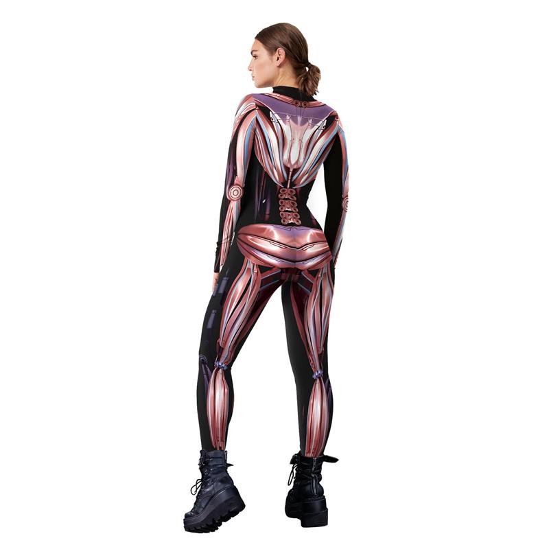 New Robot Muscle Cosplay Jumpsuit Women Punk 3D Printing Bodysuit Halloween Party Stretch Sexy Zentai Suit Rave Outfit Morphsuit
