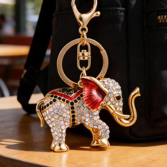 Rhinestone Elephant Keychain Alloy Good Luck Keychain with Keyring Sparkling Elephant Keychain Bag Charm Gift for Men Women