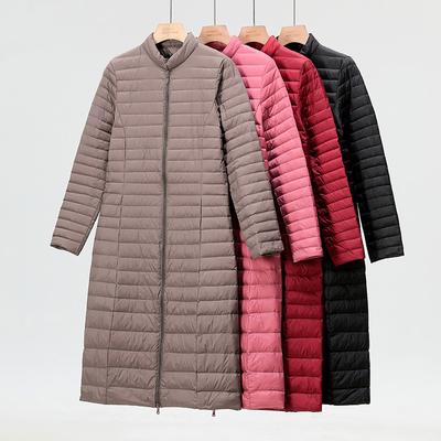 2025 Autumn and Winter New Light and Thin Down Jacket Women's Extended Stand-up Collar Over the Knee Slim and Thin Jacket Large Size