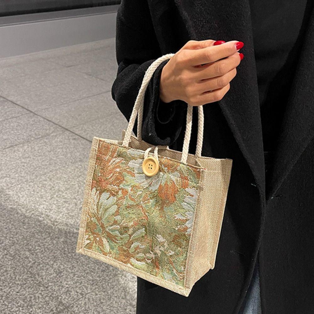 Printed Ethnic Style Canvas Bag Large Capacity Printing Cloth Lunch Bag Linen Handbag Female/Girls