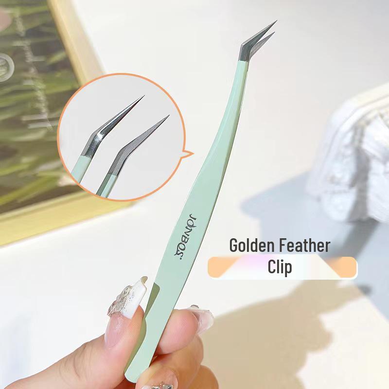 Jiaobosi Gold Feather False Eyelash Tweezers - Beginner Makeup Tool for Eyelash Grafting and Expert Application