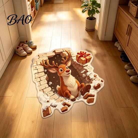 Soft Imitation Cashmere Rug Christmas Entrance Mat, Santa Claus Entryway Rug, Non-Slip Indoor Decoration for Kitchen Bathroom Home Xmas Holiday Decor
