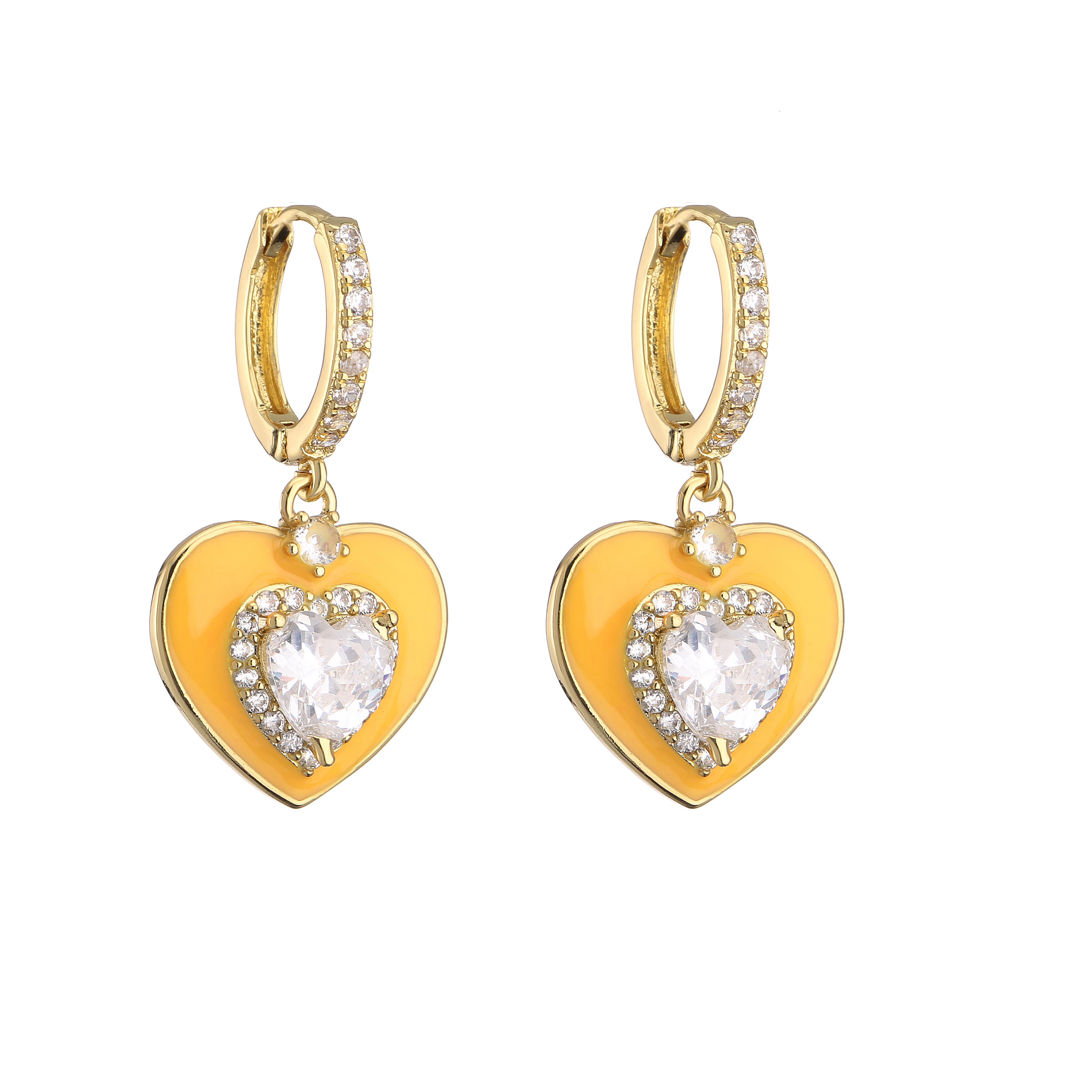

HECHENG, Multi-layer Love Heart Dangle Earrings For Women New Y2K Simple Design Colourful Enamel Earring Trend Party Zircon оранжевый