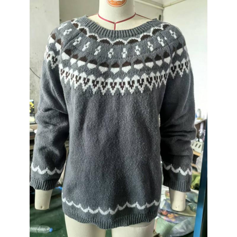 Womens Geometric Color Block Crewneck Sweater Loose Fit Long Sleeve Pullover Knit Top