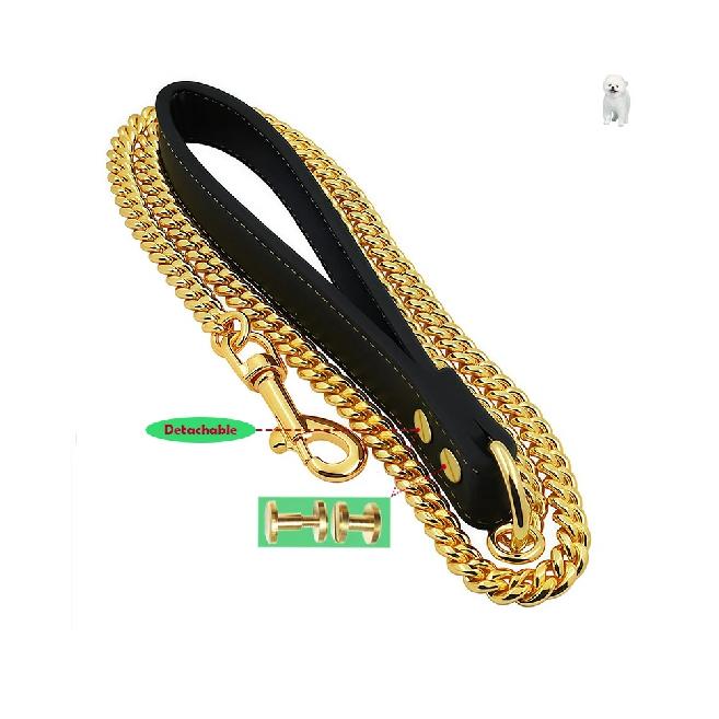 Golden Dog Leash Stainless Steel Pet Chain Strong Metal Dog Lead Chain For Small Medium Large Dog Labrador Retriever Dobermann