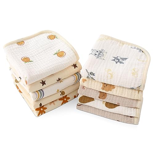 10-Count Gauze Handkerchiefs, Baby Face Towels, 6-Layer Gauze Hand Towels, 100% Cotton, with Ties, Soft, for Kids, Nursery, Newborns, Baby, Boys, Girl