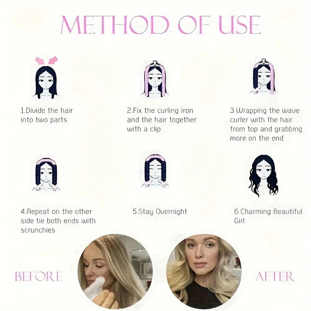 2pcs Heat Free Hair Curler Satin Silk Sleeping Cap Set Headwrap for Natural Curly Hair Long Hair Care Wave Sleeping Curling Tool