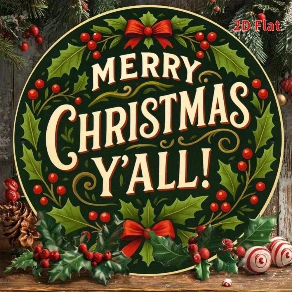 

Vintage Christmas Metal Sign 7.8 Inch Round Rustic Tin Wall Art Weatherproof Holiday Decor 20x20 разноцветный