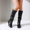 Herbst Und Winter Western Cowboystiefel Flache Stiefel Pu Leder Runde Spitze Fußabdeckung Dünne Damenstiefel