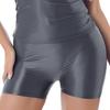 Women's Glossy Mid Waist Shorts Elastic Waistband Swimming Short Leggings Yoga Sportswear Swimwear